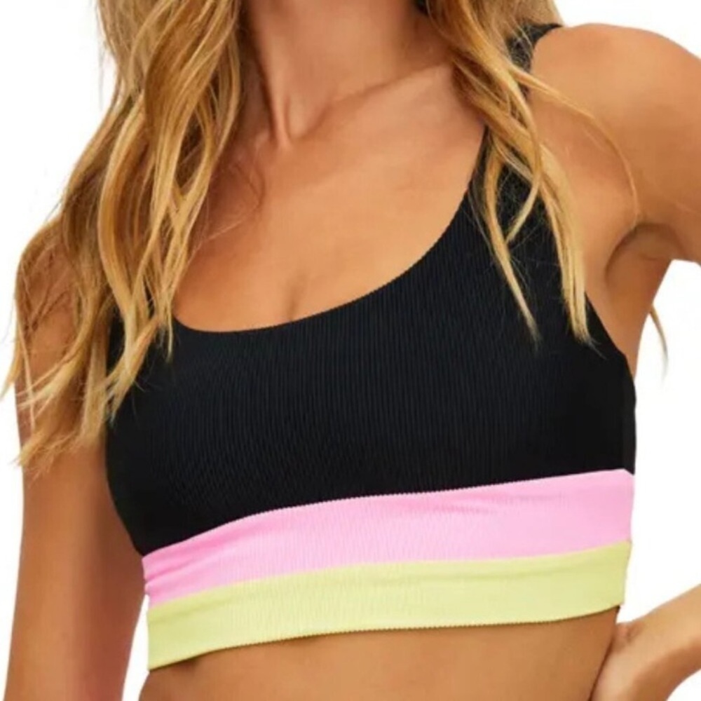 New! Beach Riot Mackenzie Pink Lemonade Colorblock Rib Bikini Top 3975 - Picture 6 of 8